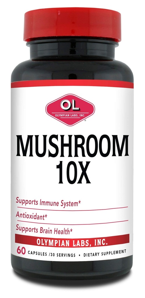 Olympian Labs 10X Mushroom Supplement Capsules - Sistema integral de apoyo a la fórmula, antioxidante, salud cerebral - 60 cápsulas (30 servidos)