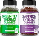 Green Tea Fat Burner (60 Conde) Weight Loss Fat Burner Appetite Suppressant for Adults and Saffron Supplements (60 Gummies) Premium Sugar Free Gummy - 5 in 1 Advanced Formula - Vegan Safe &amp; USA Made