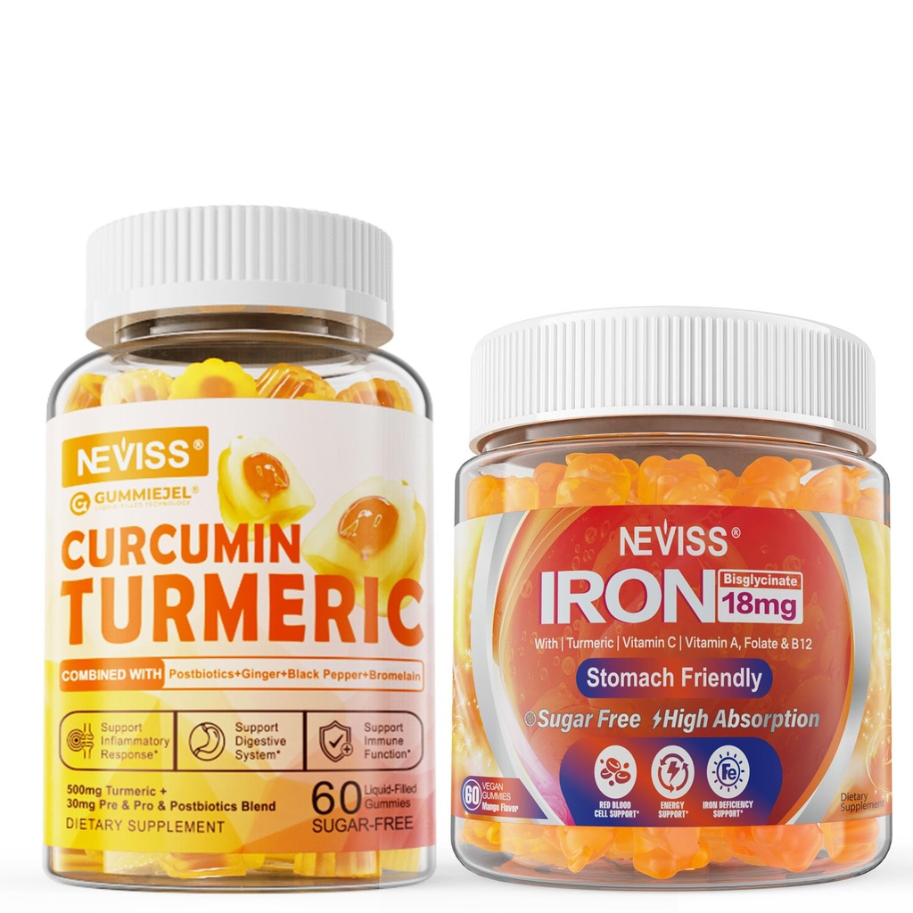 Sugar Free Turmeric Curcumin Relleno Gummies 550mg para adultos,Vegan Iron Gummies Suplemento con vitamina C