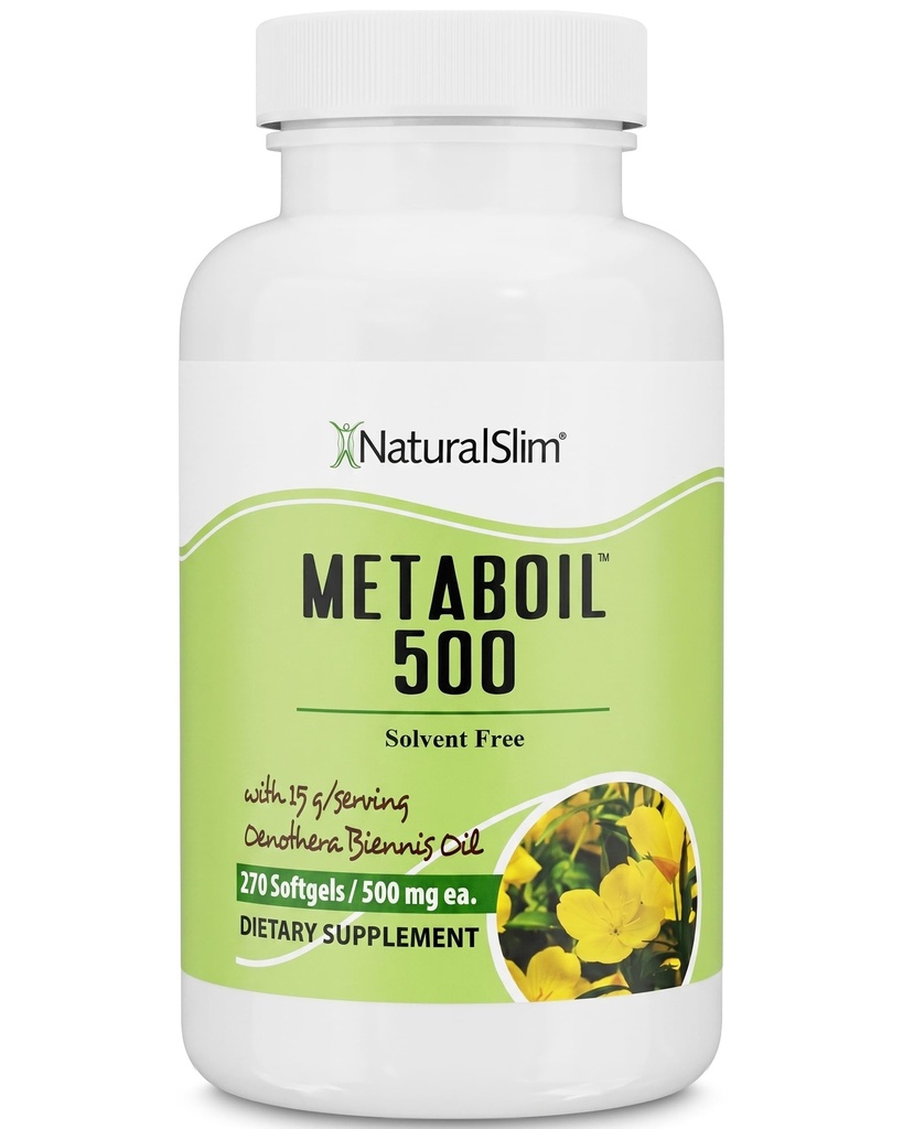 NaturalSlim Evening Primrose Oil for Women 1500mg from Cold Pressed Oil - Metaboil 500 GLA Suplemento Gamma Linolenic Acid for Women’s Health, Metabolism, Heart & Skin Health - 270 Softgels