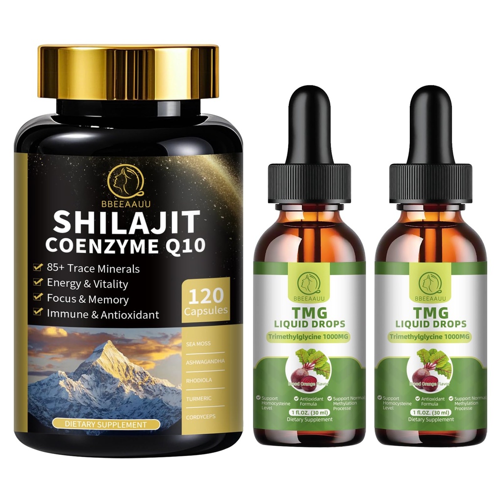 TMG (Trimethylglycine) Suplemento Liquid Drops & Shilajit Capsules with Sea Mos