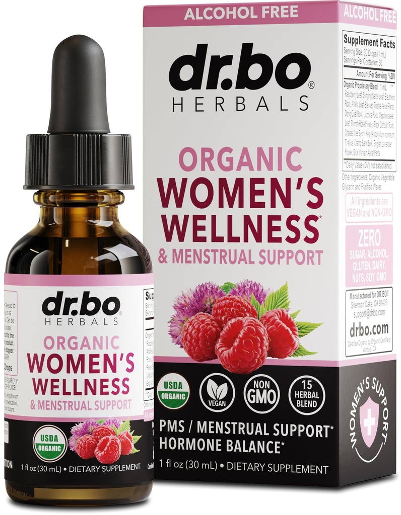 Saldo hormonal para el alivio de la mujer - Bienestar de la mujer Equilibrio hormonal orgánico Suplementos Liquid Drops &amp; Menstrual Cramp Period Support - Raspberry Leaf, Chasteberry, Black Cohosh Suplemento 1 Oz