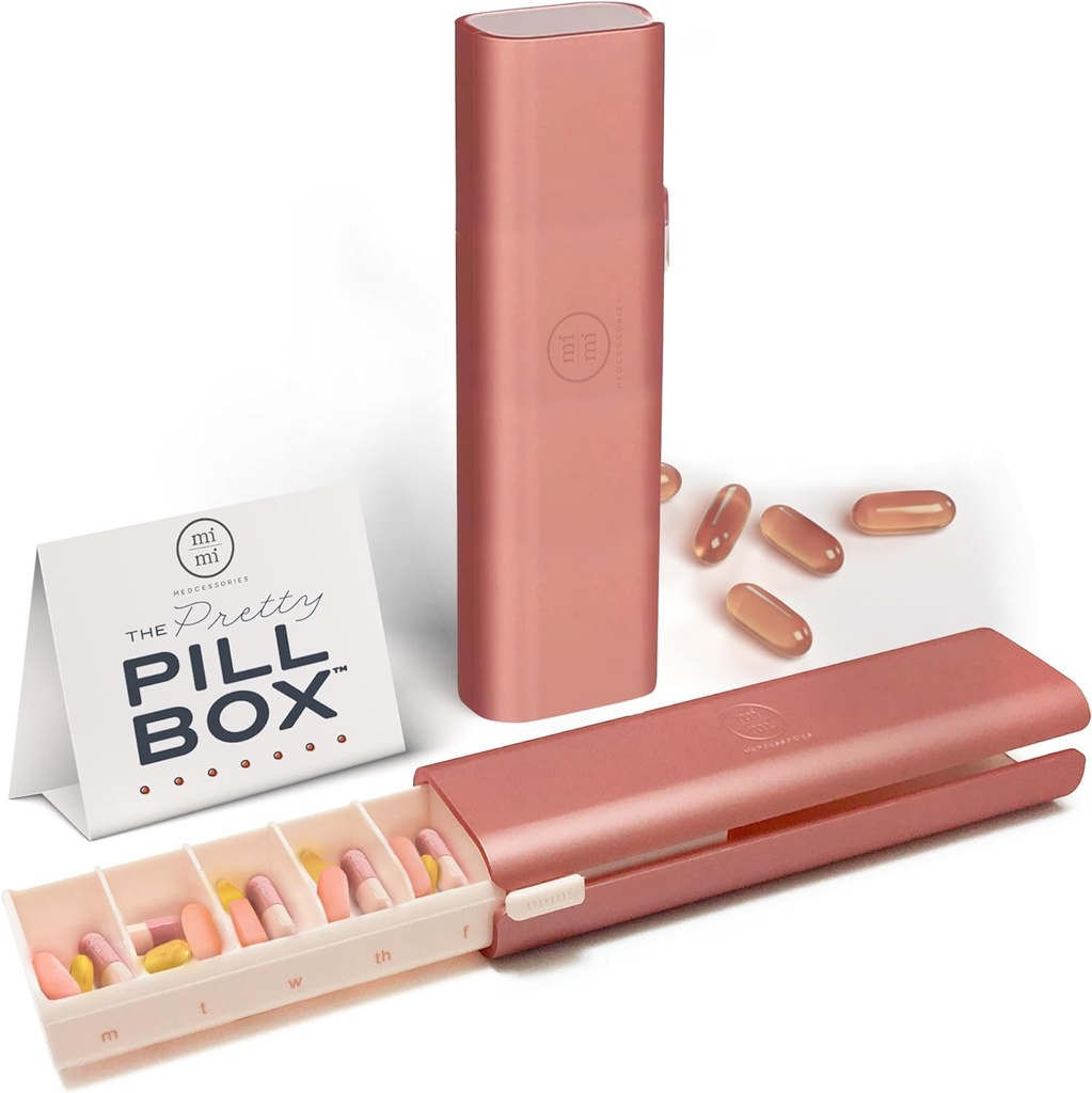 Bonita caja de píldoras - Estilizado &amp; Compact Daily Pill Organizer, Medication Pill Case, Pill Container for Vitamin Management, Pill Holder, Travel Essentials for Women &amp; Men - Rose