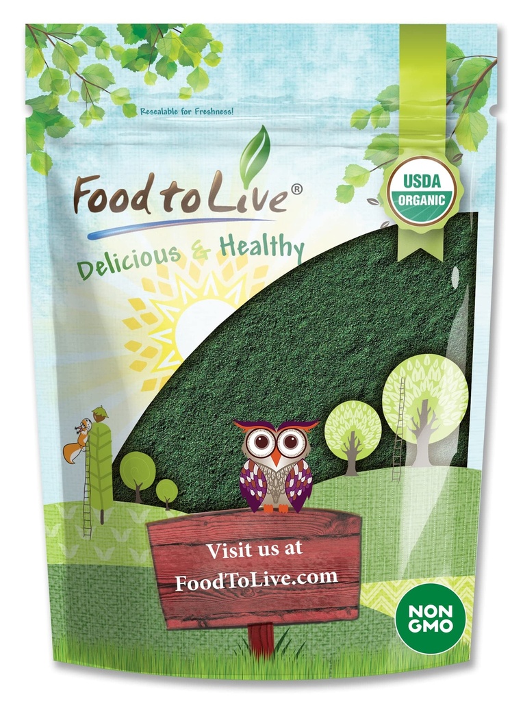 Alimentos para Vivir Polvo Espirulina Orgánica, 1 Libra – No GMO, Kosher, Algas Azul-Green Raw, Superalimentos Veganos, Bulk, No-Irradiated, Proteína Verde Pura Vegana, Rico en Vitaminas & Minerales, Grande para Bebidas