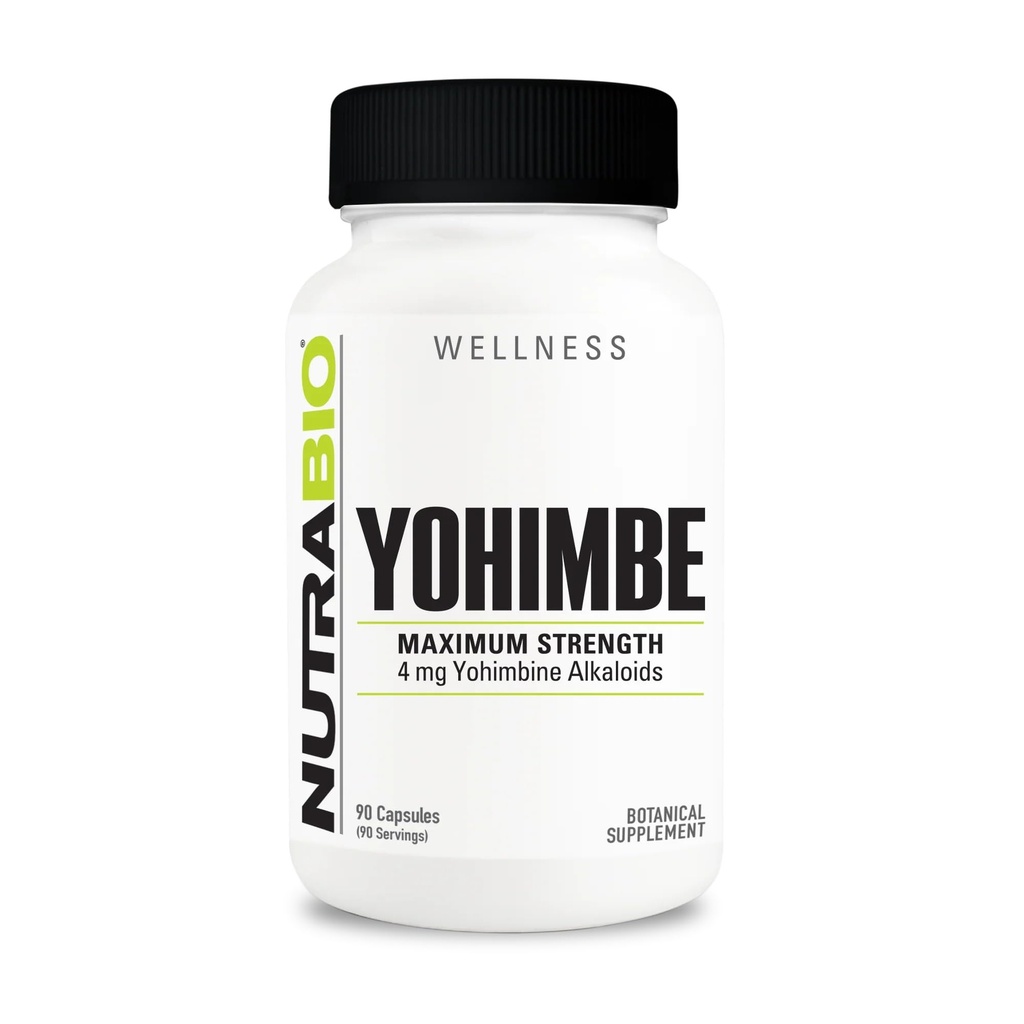 NutraBio Yohimbe Bark Extract Suplemento para Hombres y Mujeres, 4 mg, 90 cápsulas vegetales