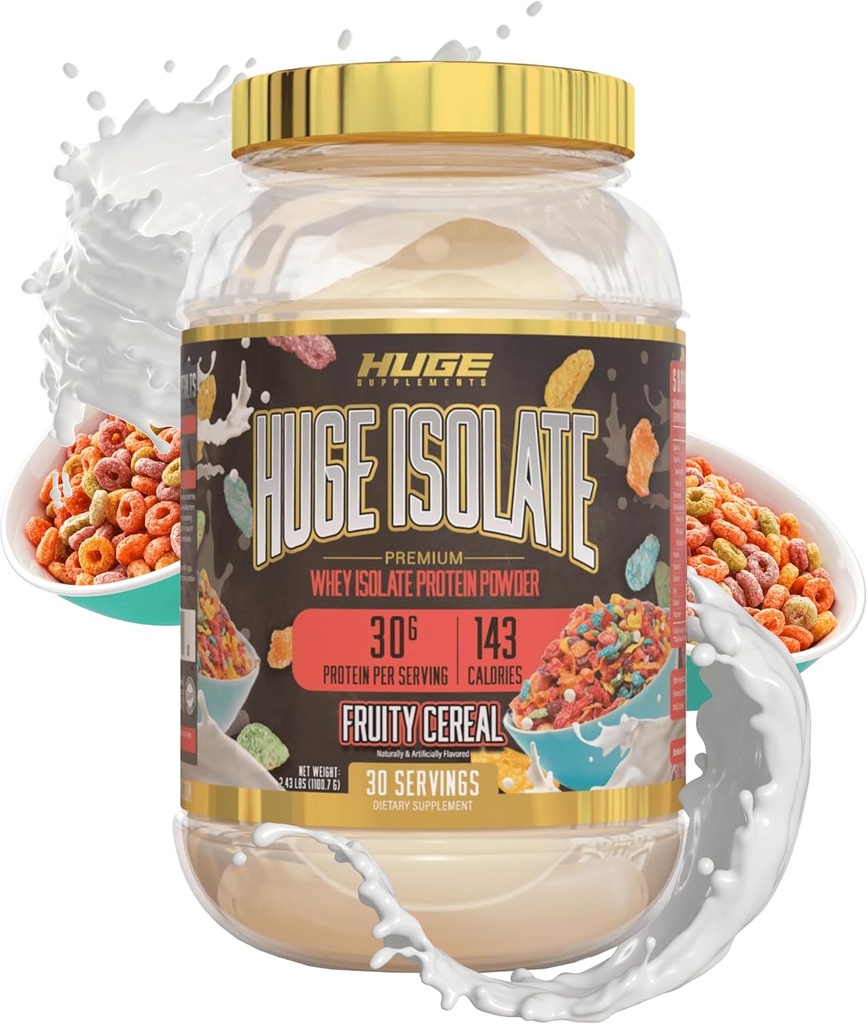 Suplementos enormes Isolate Protein Powder - 30g Protein Por Serving, Fast Digesting, 14.5g Aminoácidos esenciales (30 Servimientos) (Fruity Cereal)
