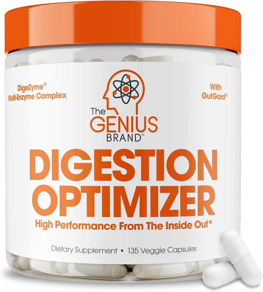 The Genius Brand Genius Digestion Optimizer - Digestive Supplement for Gut Health & Immune Support - No Proprietary Blends - Vegan, Non-GMO & Gluten-Free - 135 Veggie Capsules