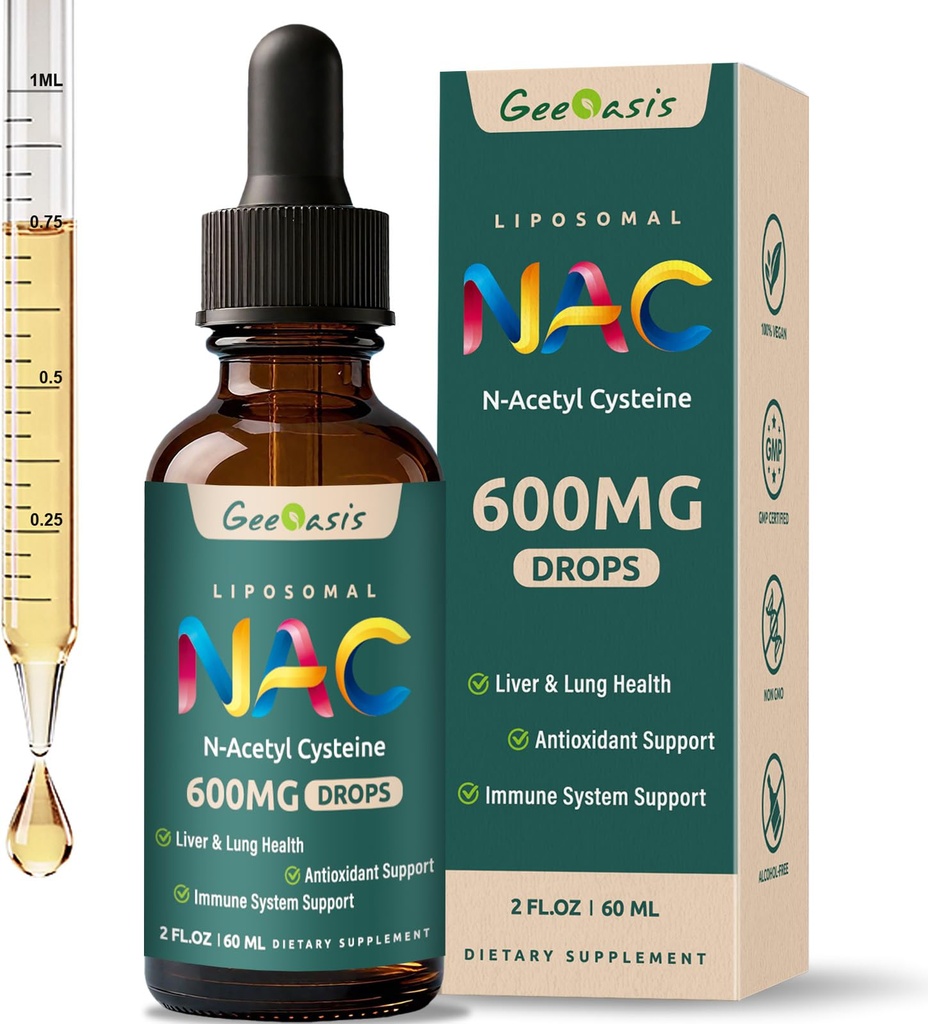 Liposomal Liquid NAC Supplement N-Acetyl Cysteine Drops, N Acetyl Cysteine 600 mg with Quercetin & Zinc for Adults & Kids, Liver & Lung Support, Antioxidant, Immune & Skin Health, 2 Fl Oz