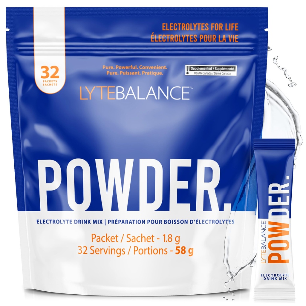 LYTE BALANCE Powder 32 Double Strength Packets, Naturally Salty Electrolyte Drink Mix w/Sodium, Potassium & Magnesium | Daily Hydration, Muscle Recovery, Immune Support | Keto, Paleo, No Sugar
