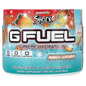G Fuel Mango Lemonade Hidratación Suprema, Electrolyte Powder Mix for Energy & Focus, Sugar y Caffeine Suplemento gratuito con Vitaminas y Minerales Esenciales, Mango Lemonade Flavor, 3.4 oz - 30 Servimientos