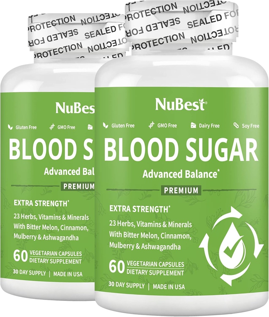 Azúcar de sangre - Fórmula avanzada con Melón Bitter, Ashwagandha, Canela, Cromo, Magnesio, Vitaminas, Ácido Lipoico alfa, Pimienta Cayena &amp; Más ← Pack 2