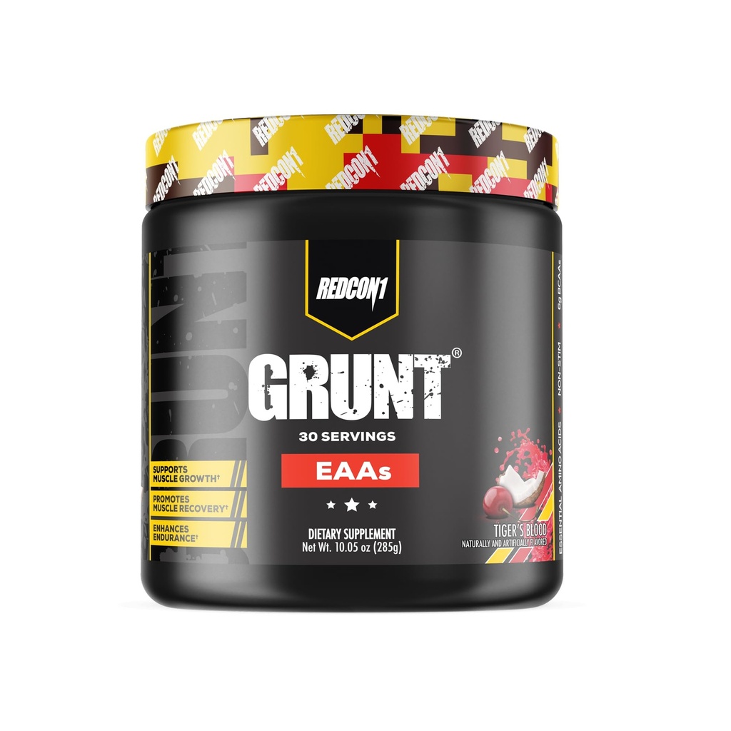 REDCON1 Grunt EAAs, Tiger's Blood - Sugar Free, Keto Friendly Essential Amino Acids Powder - Post Workout Powder Containing 9 Amino Acids to Help Train, Recover, Repeat (30 Servings)