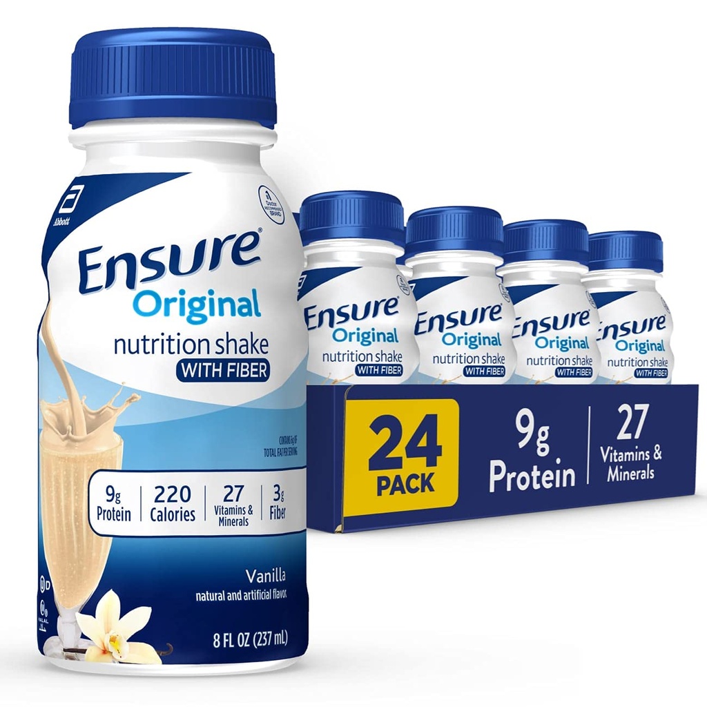 Ensure Original Vanilla Nutrition Shake With Fiber | Small Meal Replacement Shake | Ready to Drink | 9g Protein, 27 Vitamins and Minerals | 8 fl oz - 24 Pack