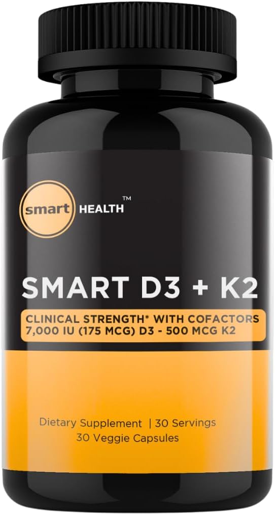 Vitamina D3 + K2 - Bone Health & Immune Support - 7000 IU(175 MCG)D3 + 500 MCG K2 - Cofactores B6, Magnesio & Zinc - Gluten Free, Vegan, Non-GMO - Suplemento dietético - 30 cápsulas vegetales