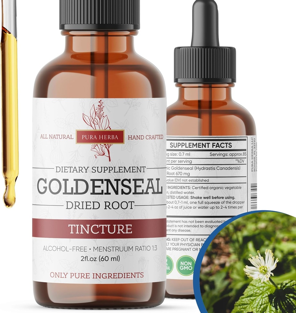 Goldenseal Tincture ← Premium Alcohol-Free Herbal Extracto de Goldenseal Root ← Suplemento Botánico Líquido ← Fórmula Herbal Tradicional Silencioso Made in USA - 2 oz (60 ml)
