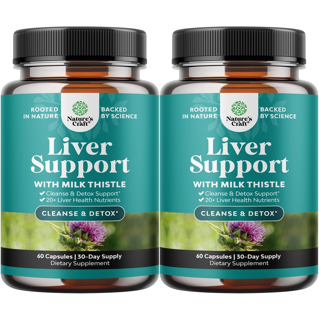 Natures Craft Liver Cleanse Detox &amp; Repair 2 Pack Bundle - Herbal Liver Support Milk Thistle Suplemento - Silymarin Milk Thistle Suplementos con Dandelion Root, Choline, Beetroot & Artichoke Extract