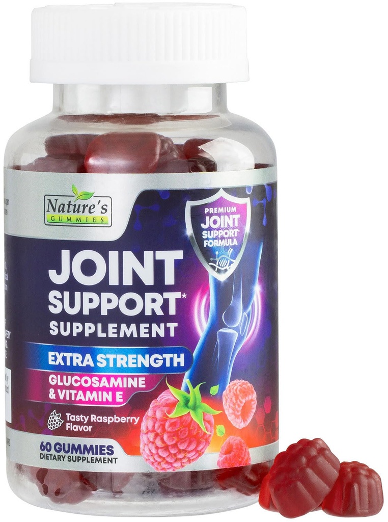 Suplemento de soporte conjunto - Glucosamina de fuerza adicional Gummy soporta articulaciones Salud &amp; Flexibilidad para la espalda, rodillas, manos - Vitamina Natural E Apoyo inmunológico - Mejores Gummies para Hombres Mujer - 60 Gummies