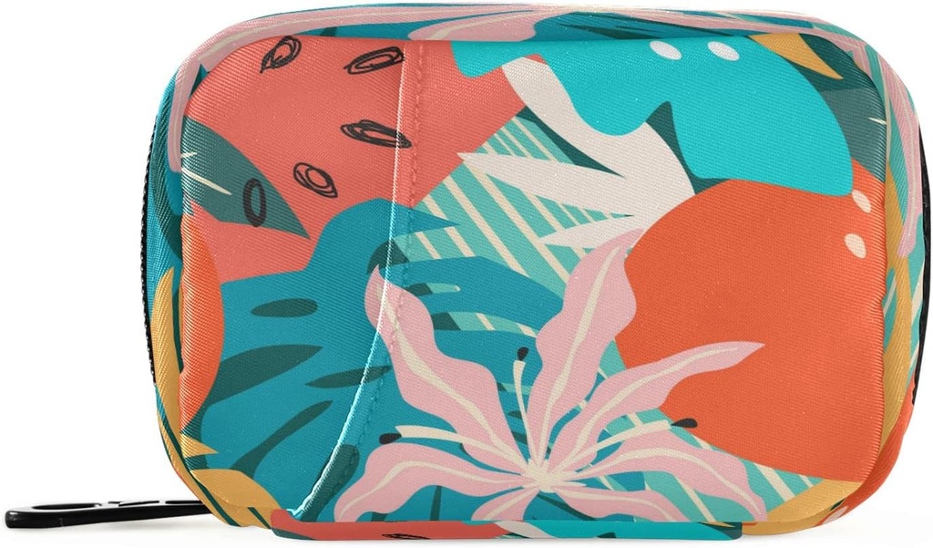 Naanle Cartoon Hawaii Floral Pill Box 7 Day Pill Case Bag Travel Pill Organizer Bag with Zipper Portable Weekly Case Compact Size for Vitamin Supplement Holder