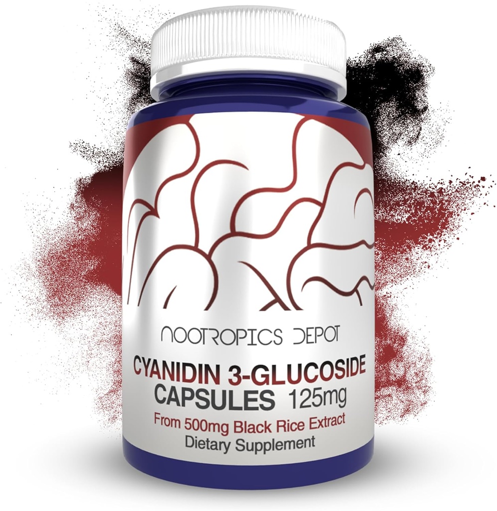 Nootropics Depot Cyanidin 3-Glucoside Capsules ← 125mg Silencio 60 Conde Silencio Black Rice Extract Silencio C3G Silencio Oryza Sativa ← Metabólico, Visión, " Cognitive Support