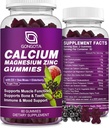 Calcio Magnesio Zinc con Vitamina D3 Suplemento, Altamente Absorbent Calcio Gummies con 300 mg Magnesio Glycinate Soporte Hueso &amp; Dientes, Musculo para Adultos y Adolescentes,Sugar Gratis, Vegan - 60 Condes
