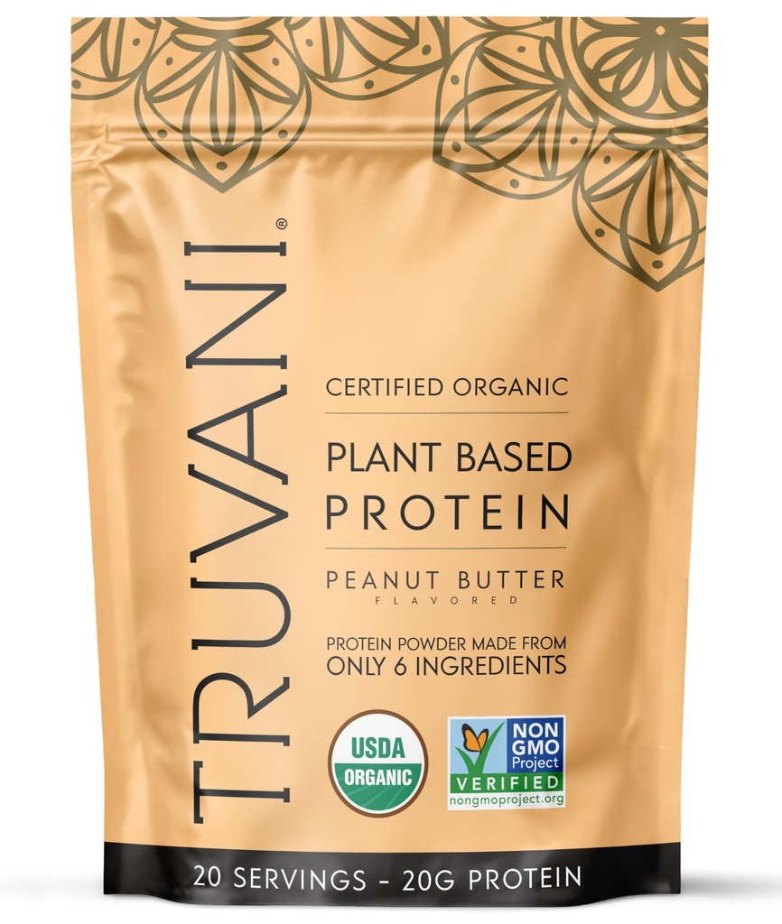 Truvani Vegan Pea Protein Powder | Peanut Butter | 20g Organic Plant Based Protein | 20 Servings | Keto | Gluten & Dairy Free | Low Carb | No Added Sugar