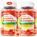 Mujeres &amp; Hombres Super vitamina B Complejo llenos Gummies, Methylated w/Omega 3, Magnesium,CoQ10, Ashwagandha,Vitamin C, TMG, Sugar Free - 60 Conde (Pack of 2)