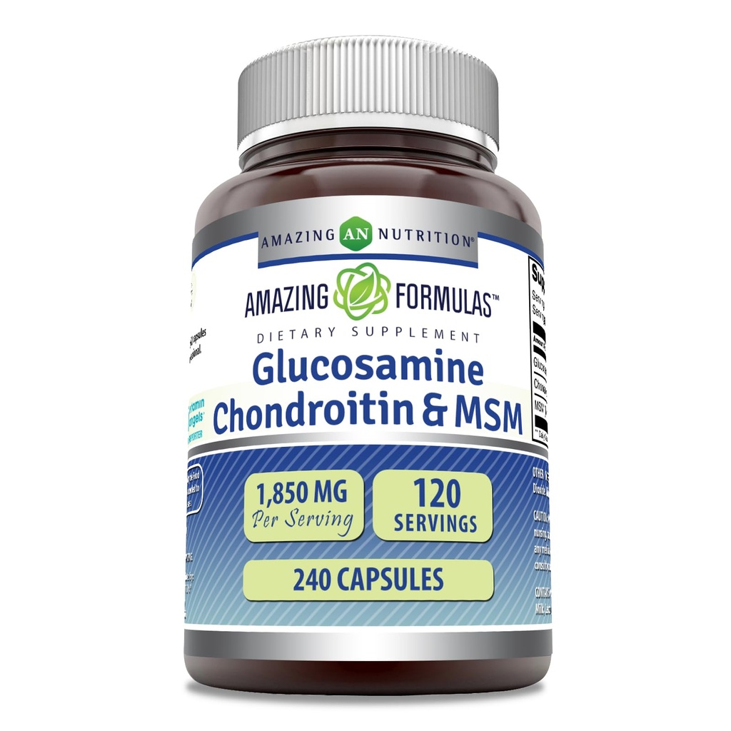 Amazing Formulas Glucosamine Chondroitin &amp; MSM Supplement TEN 1850 Mg per Serving TEN 240 Capsules TEN NO-GMO ANTE Gluten-Free TEN Made in USA