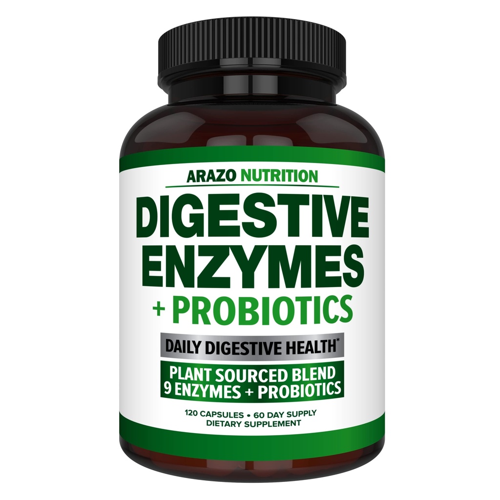Enzimas digestivas con probióticos - Suplemento Nutricional Multi Enzyme - Acidophilus Bromelain Papaya Papain Lipase " Lactase - Mejorar la digestión - 120 pastillas - Arazo Nutrition