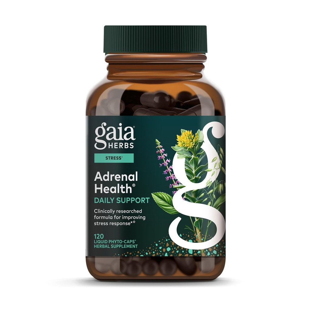 Gaia Herbs Adrenal Health Daily Support - Herbal Supplement with Ashwagandha, Holy Basil & Schisandra - Help Maintain Healthy Energy & Stress Levels* - 120 Vegan Liquid Phyto-Caps (60 Servings)