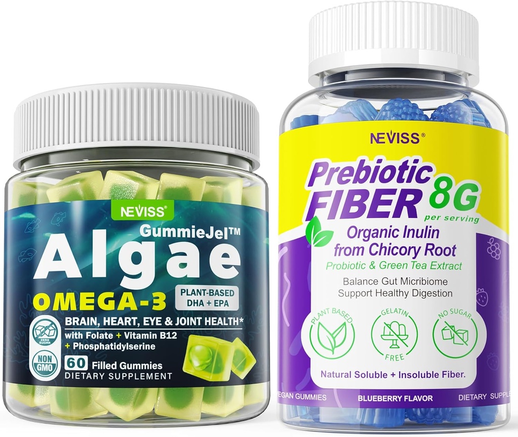 Vegan Omega 3 Gummies 1000mg + Mangas de fibra prebiótica para adultos 8g