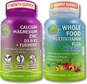 SUPPLEMENTOS STUDIO Daily Immune, Bone & Energy Support Bundle for Men &amp; Women – Vegan Whole Food Multivitamin Without Iron & Plant-Based Calcium Magnesium with D3, K2 & Turmeric – Vegan, Non-GMO