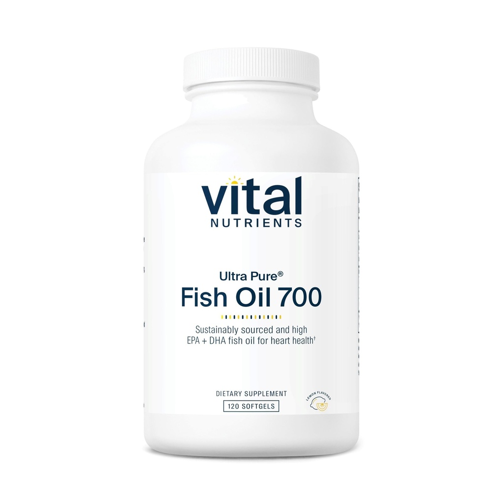 Vital Nutrients Ultra Pure Fish Oil 700 - Supports Heart, Brain, and Joint Health* - Sosteniblemente Fuented High EPA & DHA Omega-3 Fatty Acid - Lemon Flavor - Gluten, Dairy & Soy Free - 120 Softgels