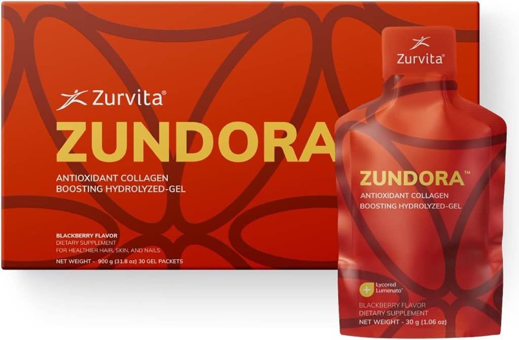 Zurvita - Zundora Collagen - Hydrolyzed-Gel for Healthy Hair, Skin & Nails - Beauty Boost with Verisol - BlackBerry Flavor - Travel Size - 30 Servings