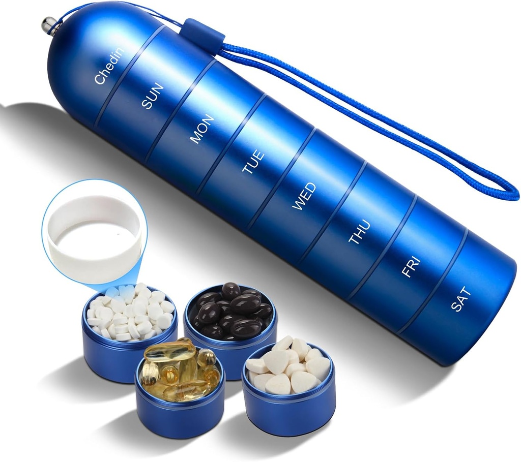 Organizador semanal de píldoras, 7 días Caja extra de gran capacidad, Contenedor de carga, impermeable y gran participación para mantener suplementos, vitaminas, aceite de pescado y medicina (lue)