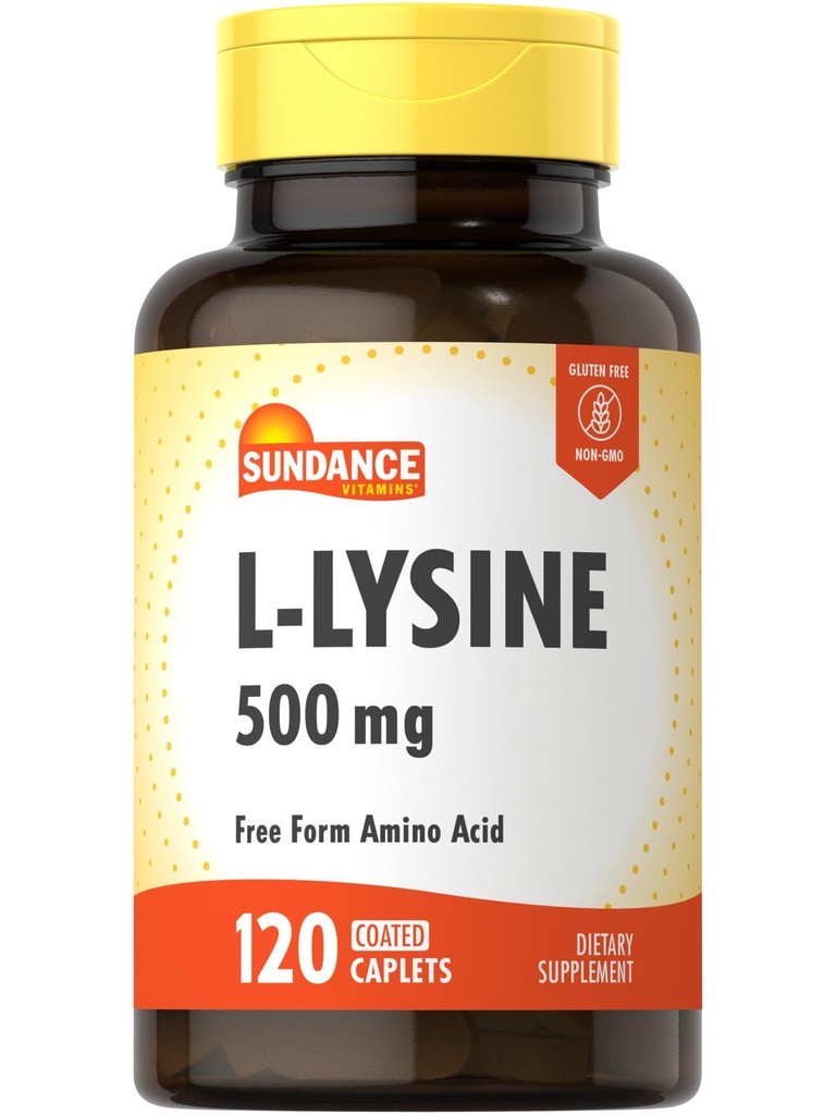 Sundance L-Lysine 500mg | 120 Caplets | Free Form Amino Acid | Vegetarian, Non-GMO, and Gluten Free Supplement