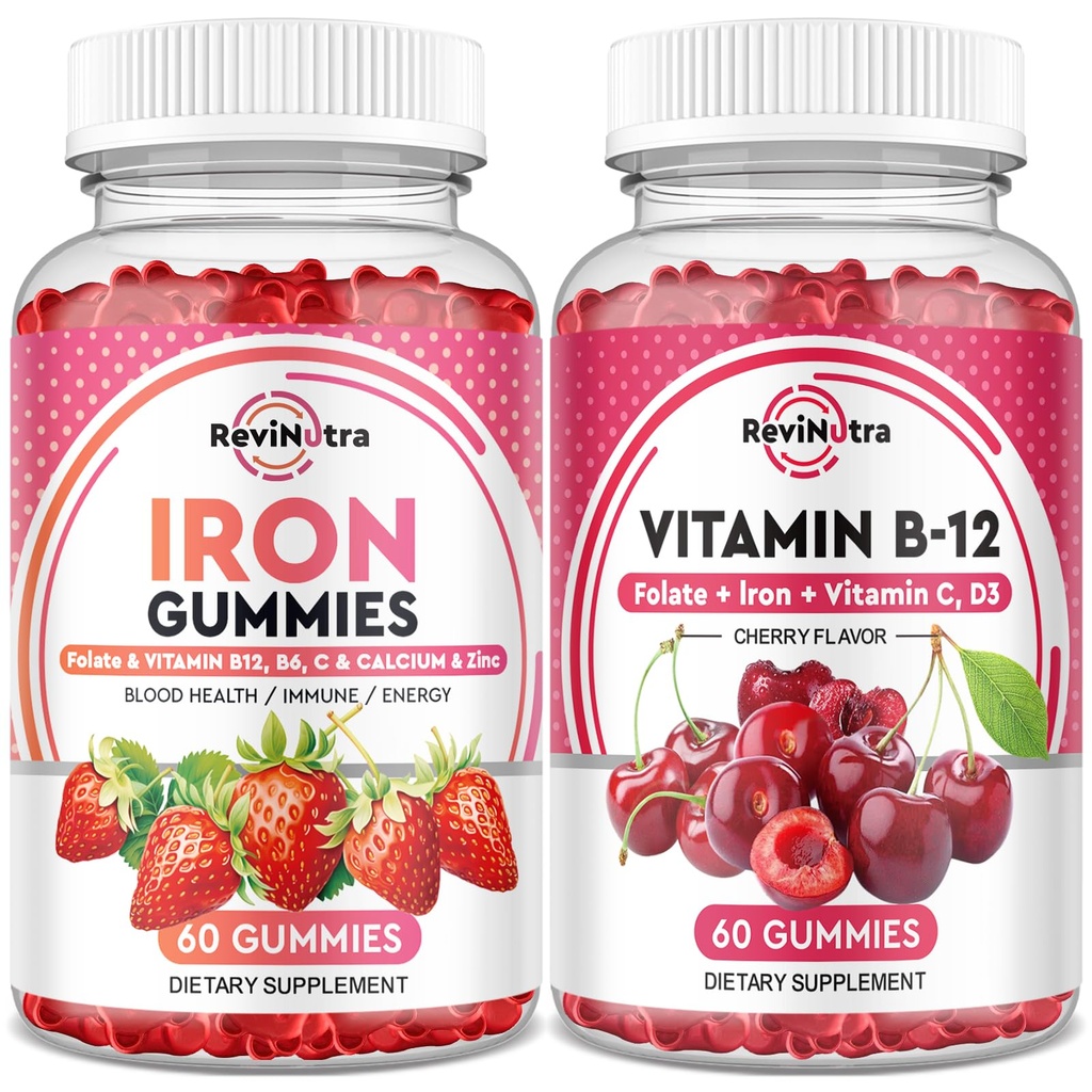 Iron Gummies Suplemento para Adultos &amp; Niños ← Vitamina B12 Gummies  durable Bundle