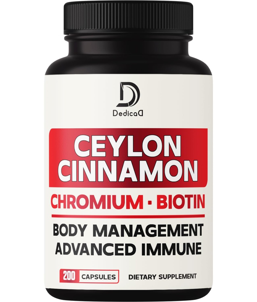 13in1 Cápsulas de canela de Ceylán - 200 Cápsulas con Picolinato de cromo, Biotina, semillas de uva, Más