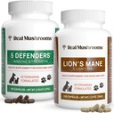 Real Mushrooms 5 Defenders for Pets (90ct) and Lions Mane for Pets (120ct) - Bundle for Immune Strength & Cognition - Vegan, Non-GMO, Gluten-Free, Grain-Free Mushroom Pet Supplements