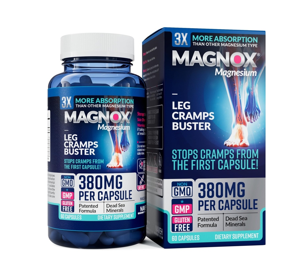 MAGNOX® Leg Cramps Buster  380mg Magnesium for Leg Cramps at Night TEN Magnesium Supplement for Muscle Spasms ANTE 3X Más Absorption  durable Dead Sea Minerals TENIDO Sleep &amp; Muscle ← 60 Caps