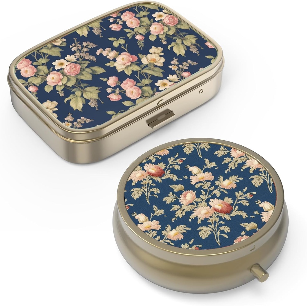 Caja de Pill Funda de Pill con Mirror Retro Caja de Pill Pequeña para Propósito o Bolsillo Caja de Pill o Vitaminas, Aceite de Pesca, Suplementos, Pill Containe Travel Gifts(2PCS)