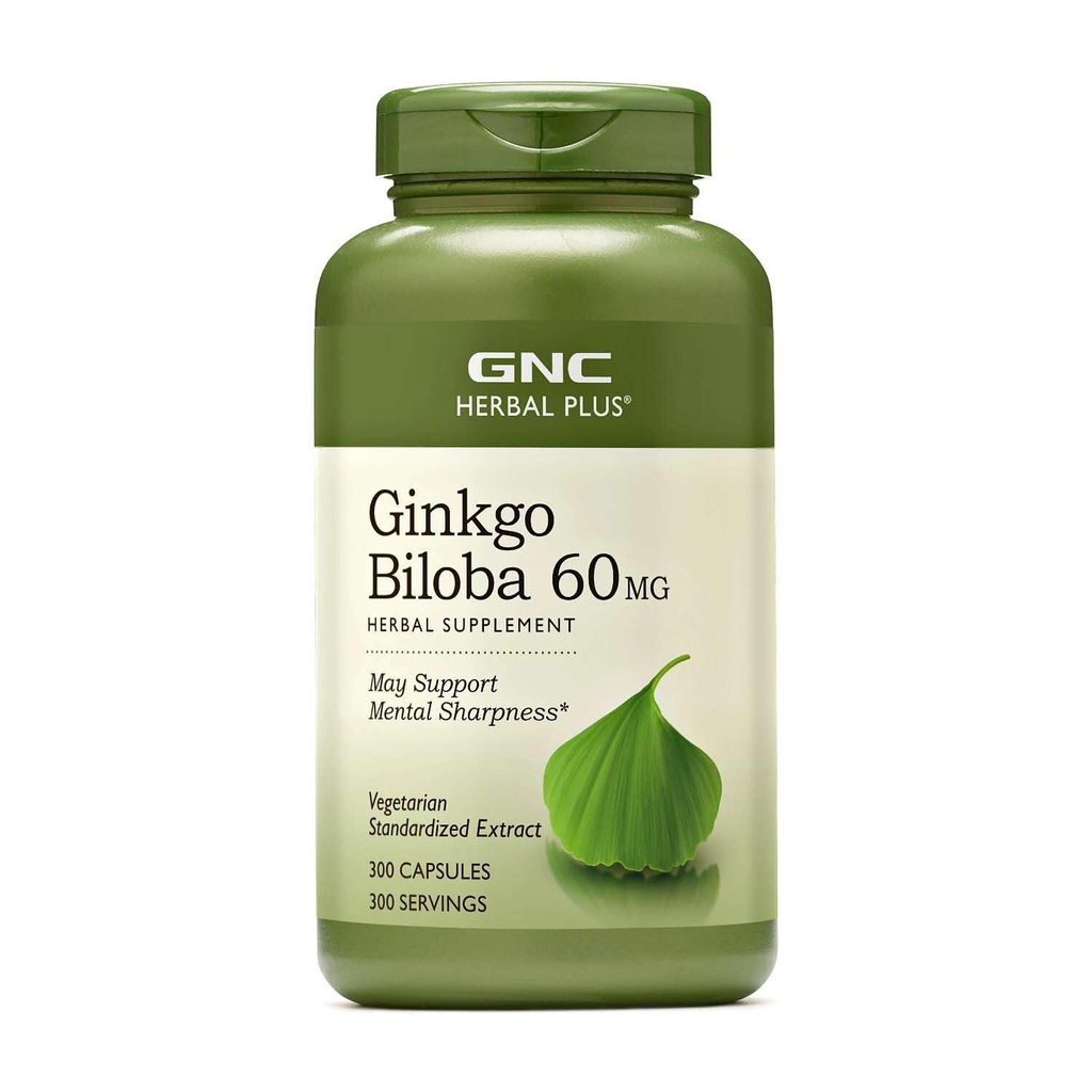 GNC Herbal Plus Ginkgo Biloba 60mg Supplement, Vegetarian, Supports Mental Sharpness, 300 Servings