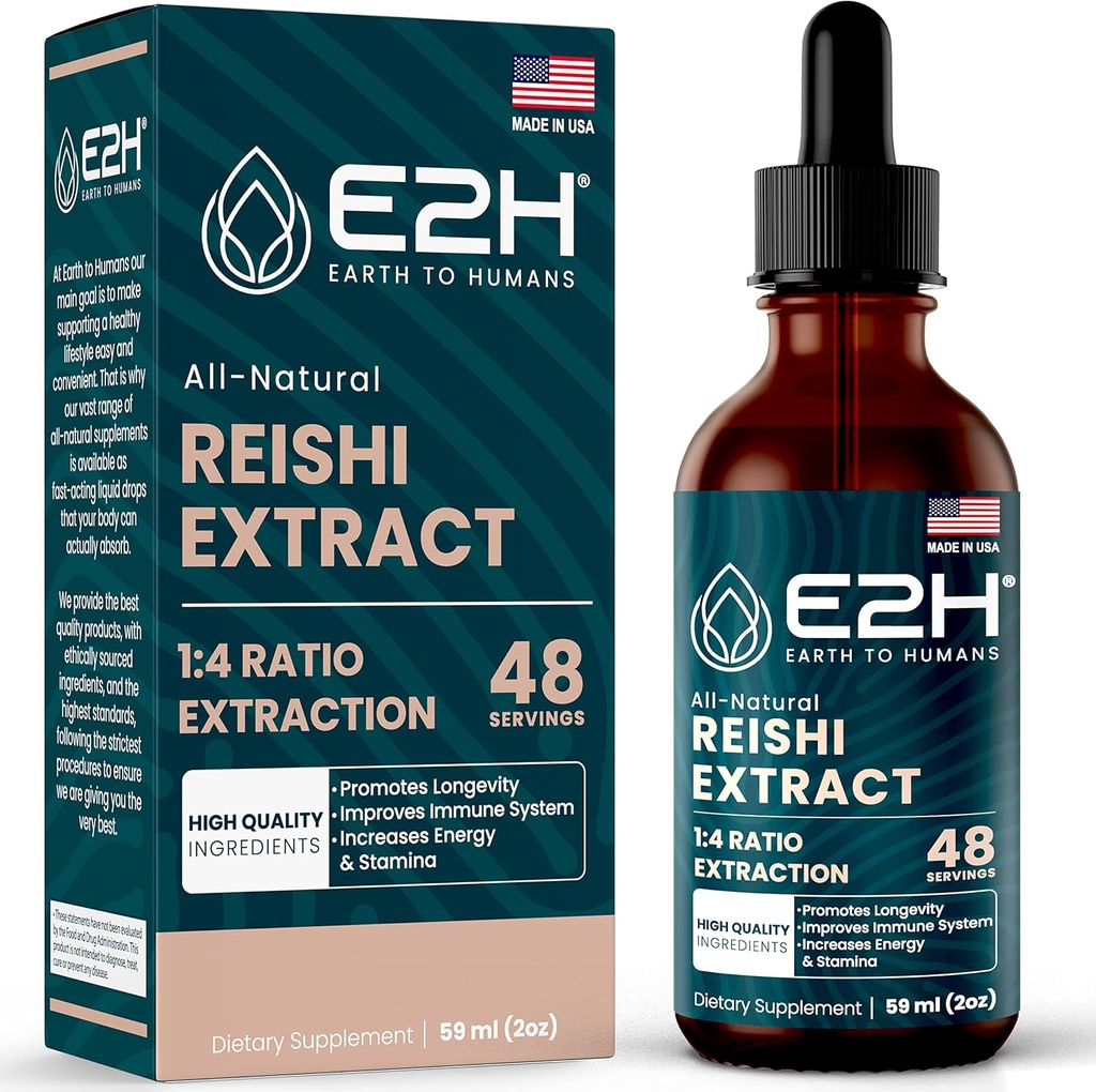 Reishi Mushroom Supplement - Faster Absorption Than Reishi Mushroom Capsules or Powder - Nuestro Reishi Mushroom Extract promueve la longevidad - Reishi Mushroom Tintura - 2 Fl Oz por E2H