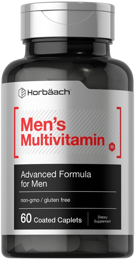 Horbäach Mens Multivitamin ← 60 Caplets ← Advanced Fórmula ← Vitamin C, D, Magnesio, Minerales &amp; Más ← Non-GMO &amp; Gluten Free Supplement