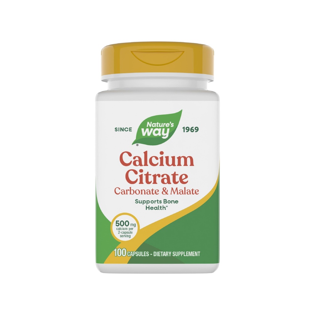 Camino de la Naturaleza Citrato de calcio, carbonato y malato, apoya la salud ósea*, 100 cápsulas (paquete mayo Vary)