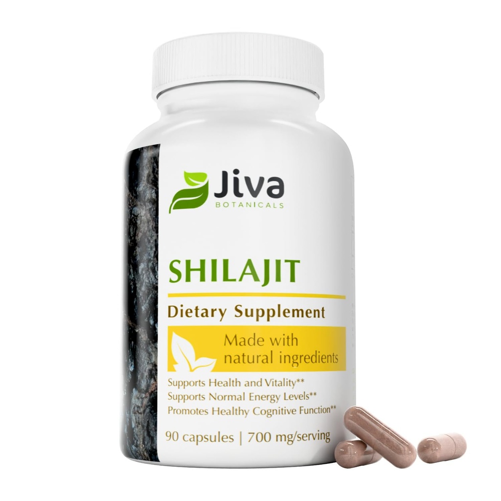 Jiva Botanicals Shilajit Capsules 700 mg – Shilajit Extract with Fulvic Acid – Shilajit Supplement for Men ' Women – 90 Vegan Capsules for Daily Wellness - 90 Count (Pack of 1)