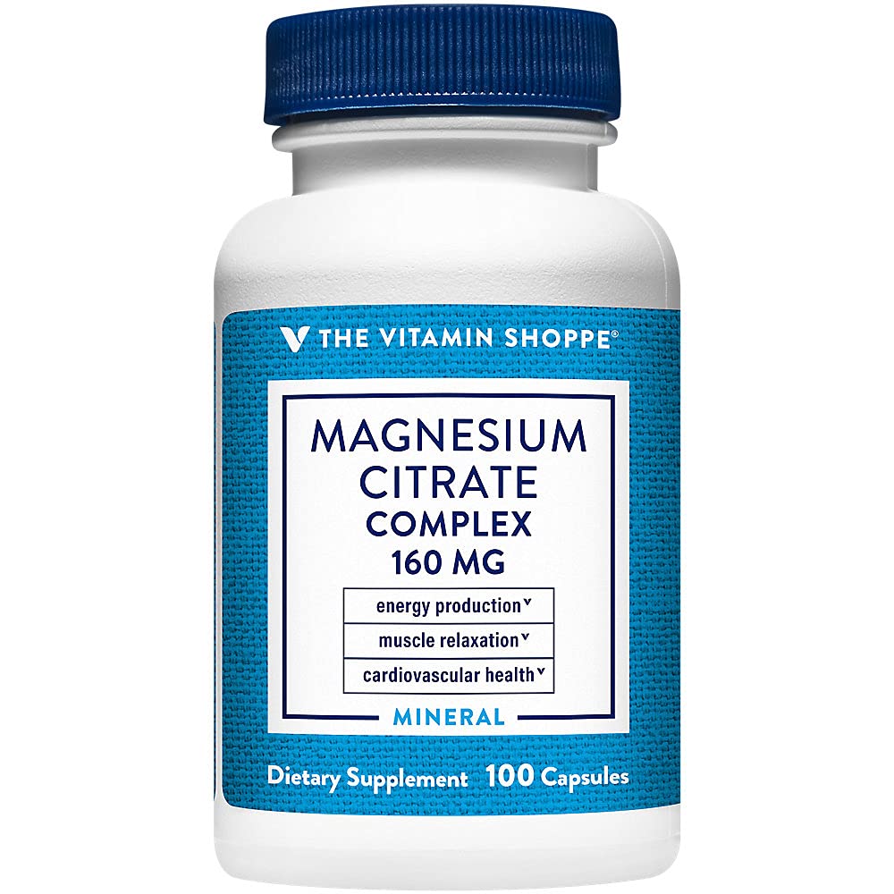 The Vitamin Shoppe Magnesium Citrate 160MG - Muscle Relaxation, Bone Health & Energy Production, Highly Absorbable (100 Capsules)