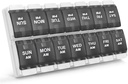 Sukuos AM PM Organizador semanal de 7 días, 2 veces una caja de píldoras de día con artritis botón de empuje amigable, Casos de medicina para aceite/suplementos de vitamina/Fish, fácil de limpiar (negro)