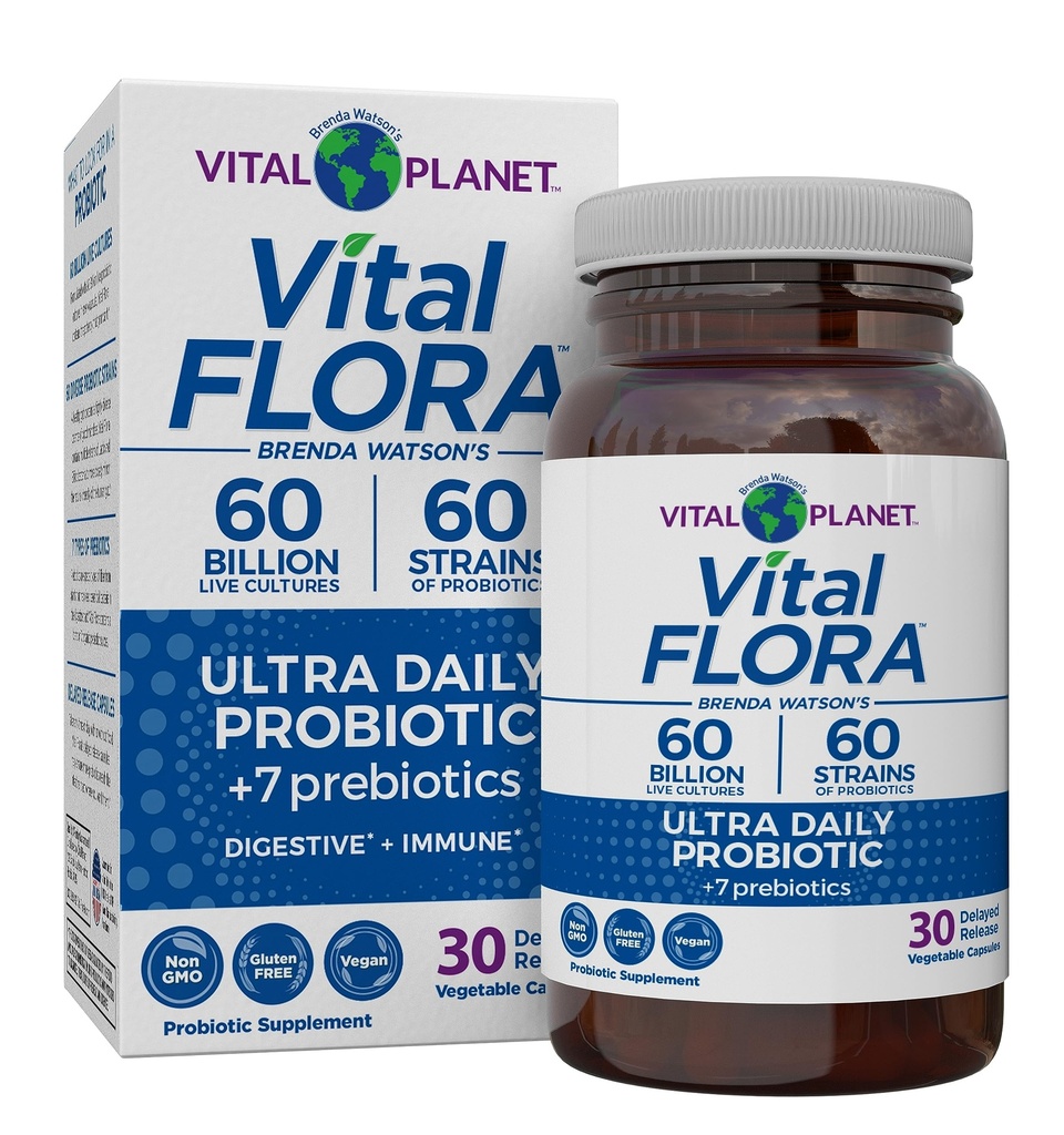 Vital Planet - Vital Flora Ultra Daily Probiotic 60 Billion CFU, Diverse Strains, Organic Prebiotics, Immune Support, Bloating Relief, Digestive Health Probiotics for Women and Men 30 Capsules