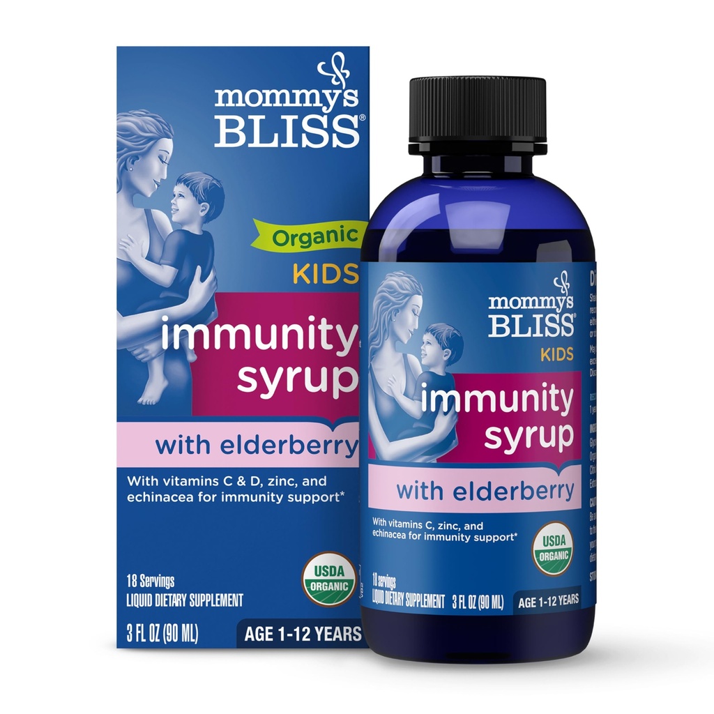 Mami's Bliss Organic Elderberry Syrup &amp; Immunity Boost With Vitamins, Prebiotics &amp; Echinacea for Kids &amp; Adults 1 yr+, 3 Fl Oz