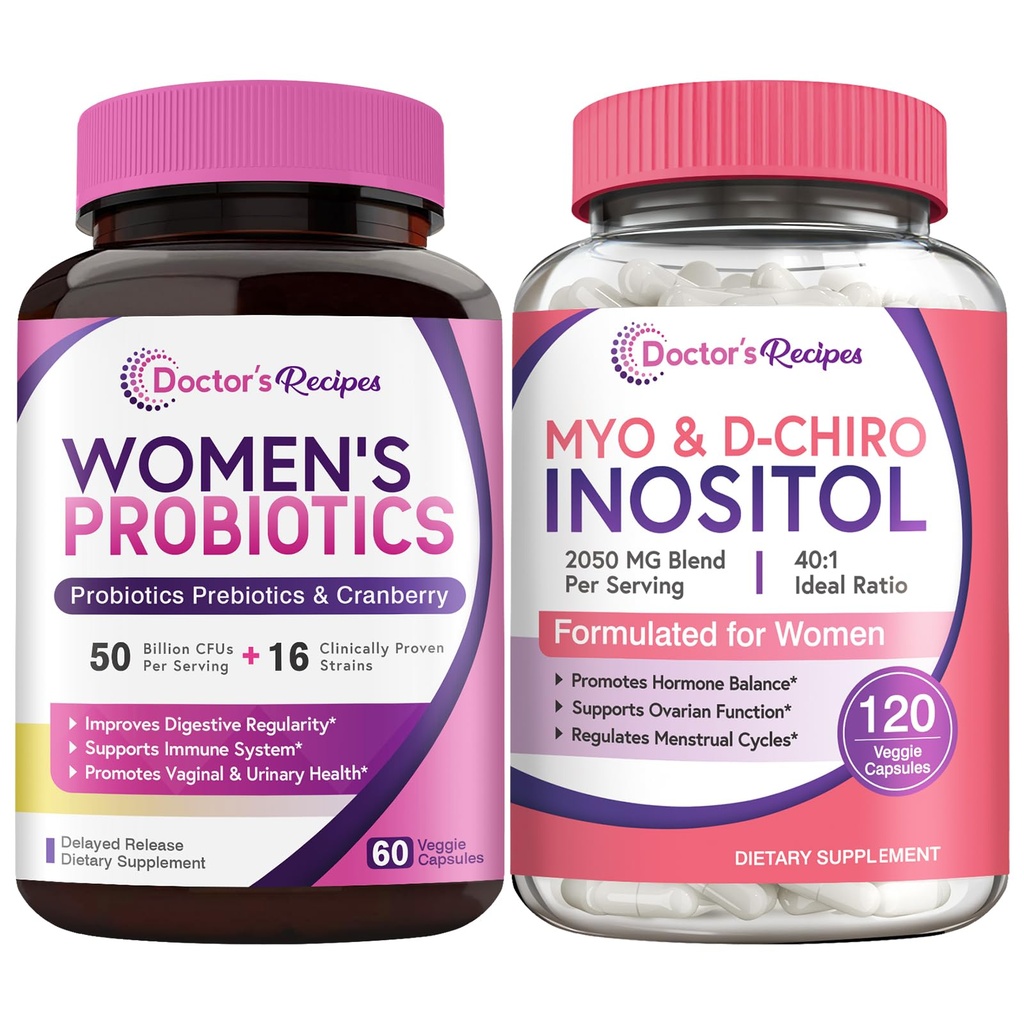 Doctor's Recipes Women’s Probiotics and Inositol Bundle - Gut, Vaginal, Urinary & Reproductive Health for Women